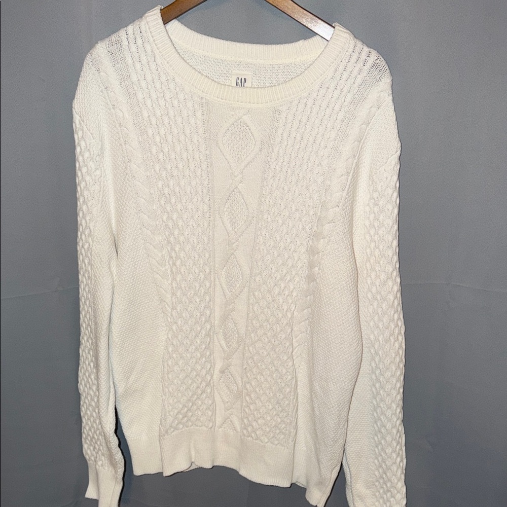 GAP Ivory Textured Knit Cable knit Crewneck Fisherman Cotton Womens Size XL